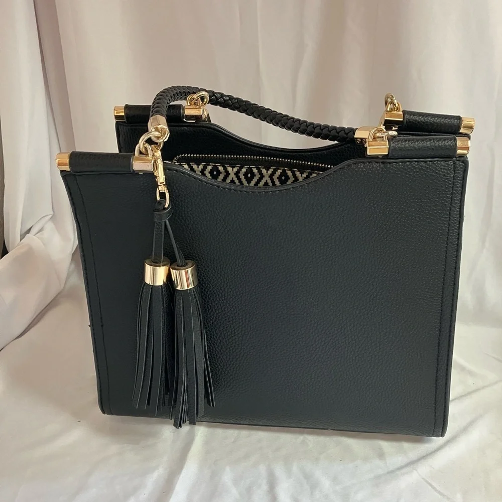 Miztique Black Tote with Gold Details